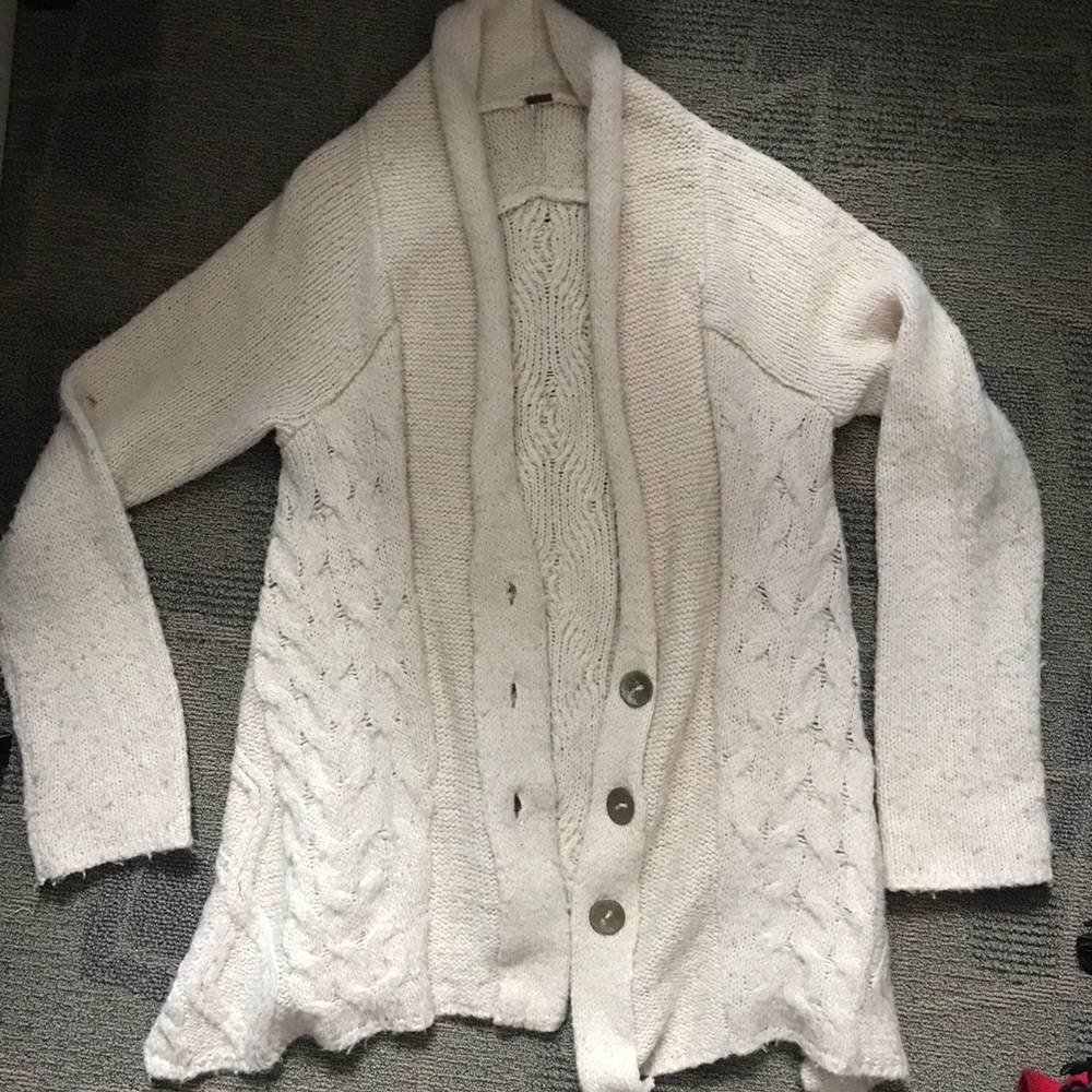 Free people cable knit cream Cardigan With buttons